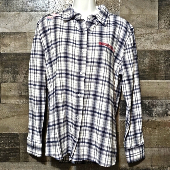 New SOULCYCLE Button Down L/S Plaid Gray White Wheel Flannel Shirt | Xs - Picture 2 of 7